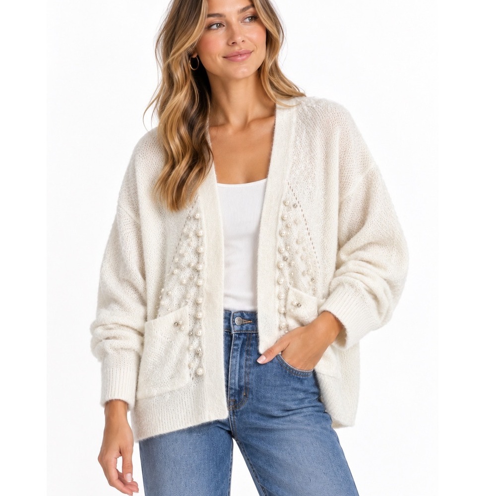 Lauren Michelle Vintage Embellished Open Front Cardigan Sweater